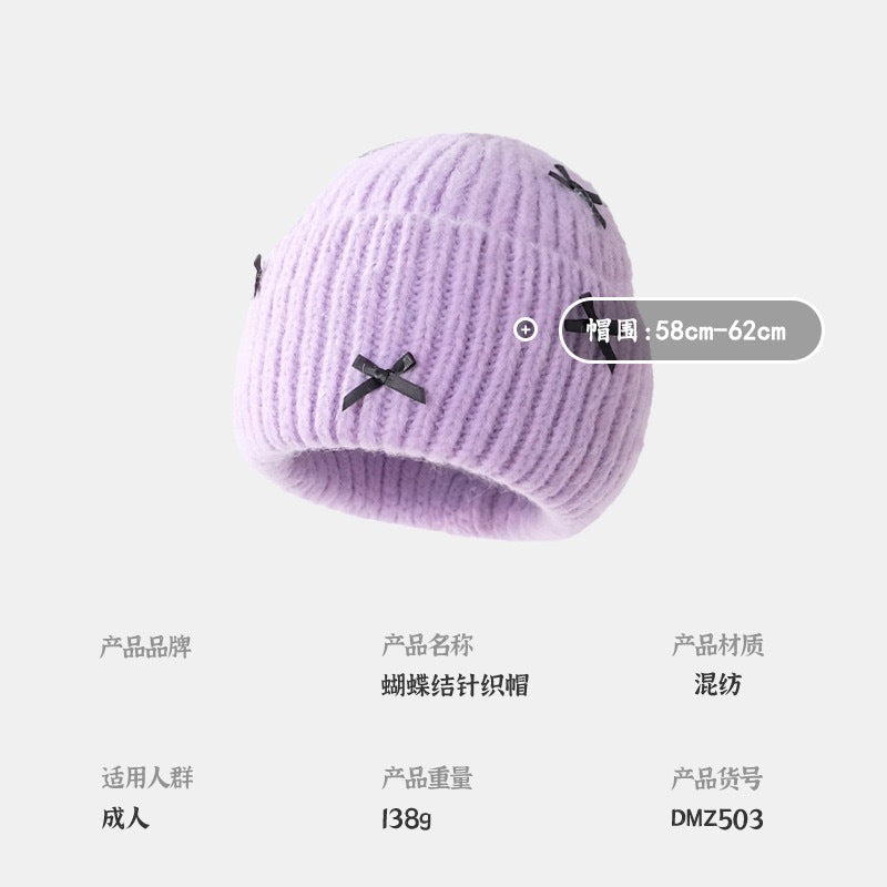 Wholesale Sweet woolen hat with bow for autumn and winter
